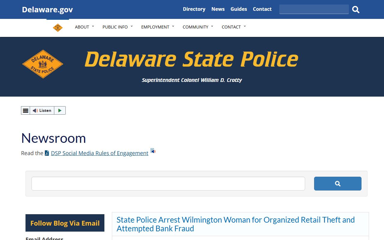 Delaware State Police Delaware City area arrest records news