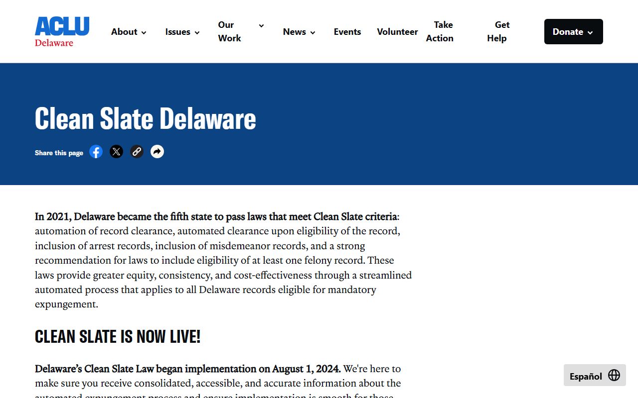 Delaware Clean Slate law expungement of arrest records
