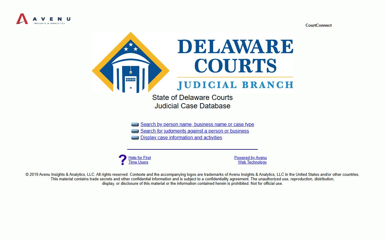 Delaware CourtConnect civil and criminal case search for Delaware arrest records