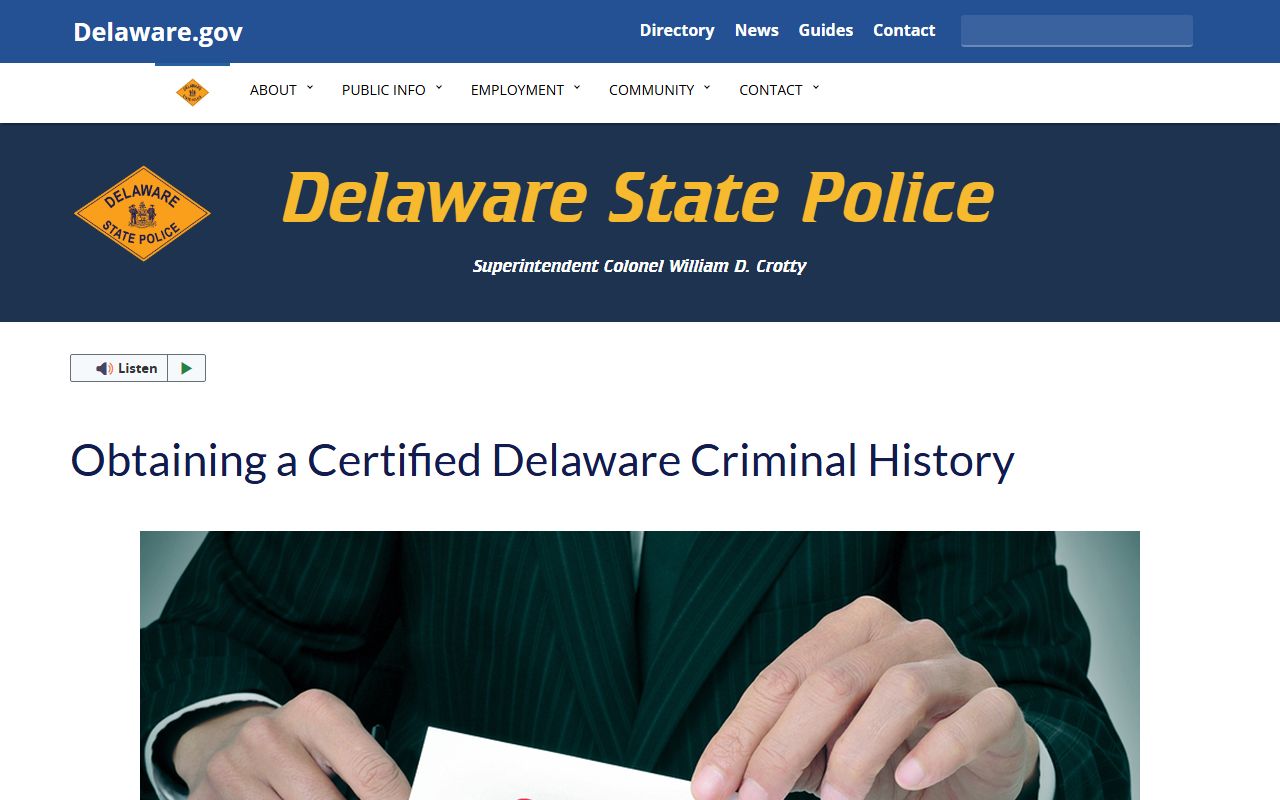 Delaware State Police State Bureau of Identification arrest records