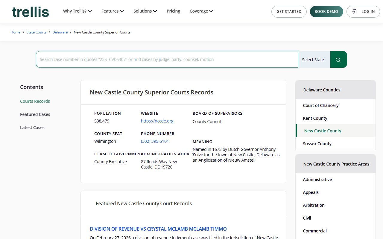 Trellis Law New Castle County Delaware court and arrest records